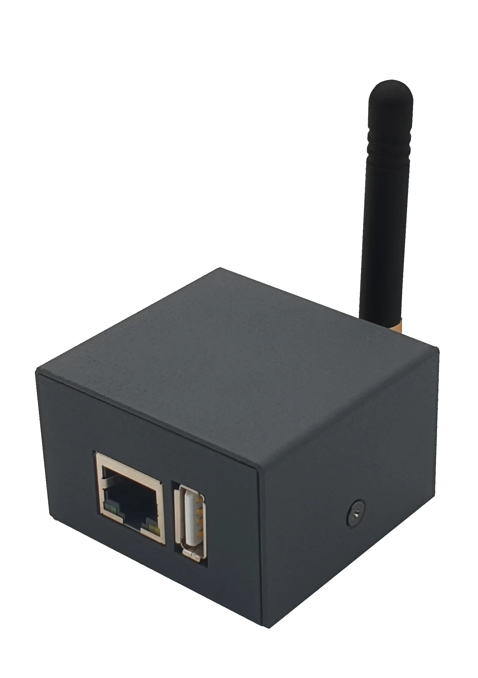 Nodel Nano compact chassis with antenna, Ethernet and USB connections.